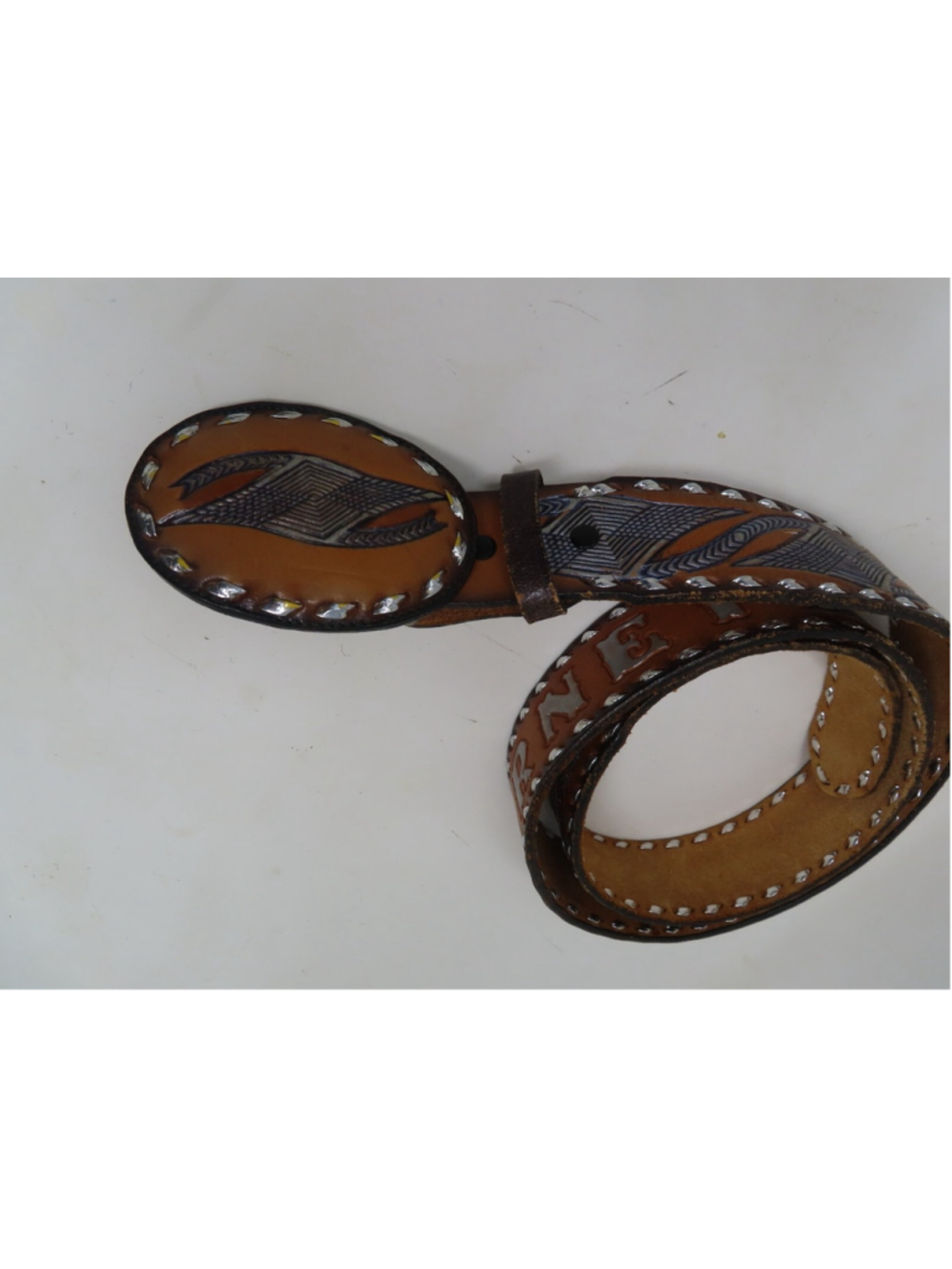 VTG Tony Lama Gen Leather Brown Tooled WESTERN Belt Size 42 Buckle USA